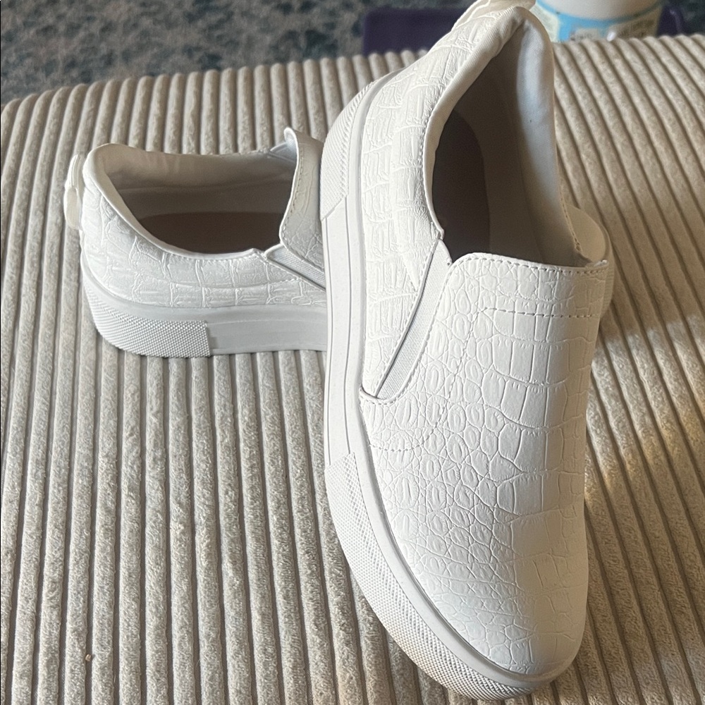 Lulu's White Croc-Embossed Slip-On Platform Sneakers